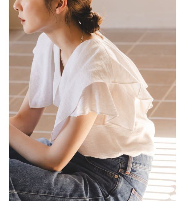 NOBLE「《WEB限定追加予約》ファジーリネンスクエアケープブラウス」|シャツ・ブラウス|