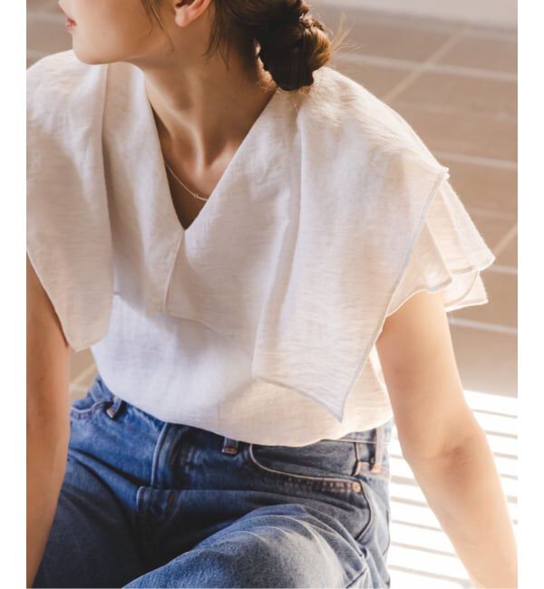 NOBLE「《WEB限定追加予約》ファジーリネンスクエアケープブラウス」|シャツ・ブラウス|