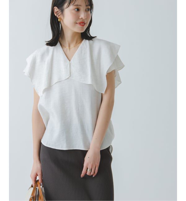 NOBLE「《WEB限定追加予約》ファジーリネンスクエアケープブラウス」|シャツ・ブラウス|