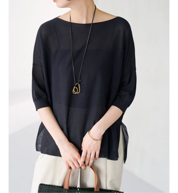 Spick and Span「《接触冷感 / 予約》ICE FINE 5分袖ボートネックニット」|ニット・セーター|