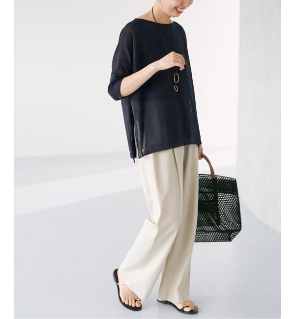 Spick and Span「《接触冷感 / 予約》ICE FINE 5分袖ボートネックニット」|ニット・セーター|