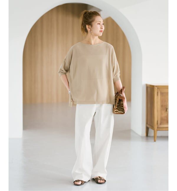 Spick and Span「《接触冷感 / 予約》ICE FINE 5分袖ボートネックニット」|ニット・セーター|