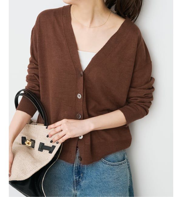 Spick and Span「《手洗い可 / 予約》リネン天竺カーディガン」|カーディガン|ブラウン