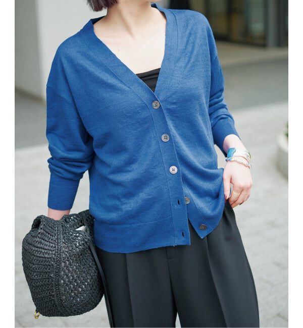 Spick and Span「《手洗い可 / 予約》リネン天竺カーディガン」|カーディガン|ブルー A