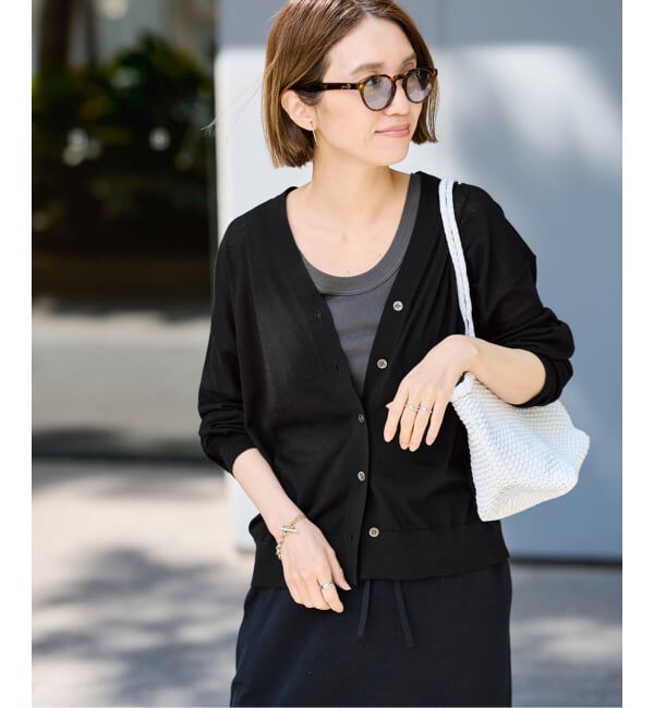 FRAMeWORK「≪予約≫シルク混綿麻シアーVネックカーディガン」|カーディガン|ブラック