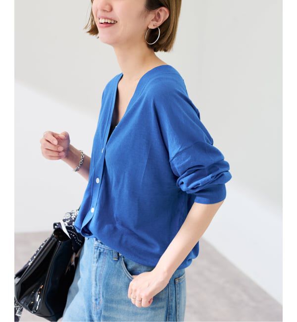 FRAMeWORK「≪予約≫シルク混綿麻シアーVネックカーディガン」|カーディガン|ブルー A