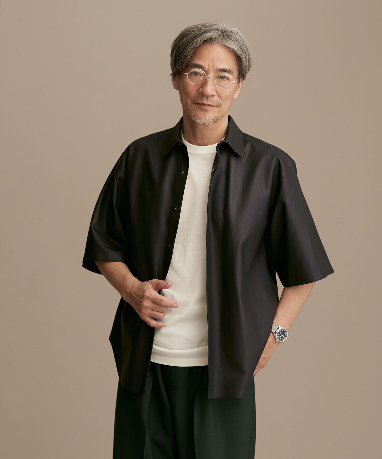 nano･universe「LB.01/レギュラーカラー ハーフスリーブ レザーシャツ」|ライダースジャケット|