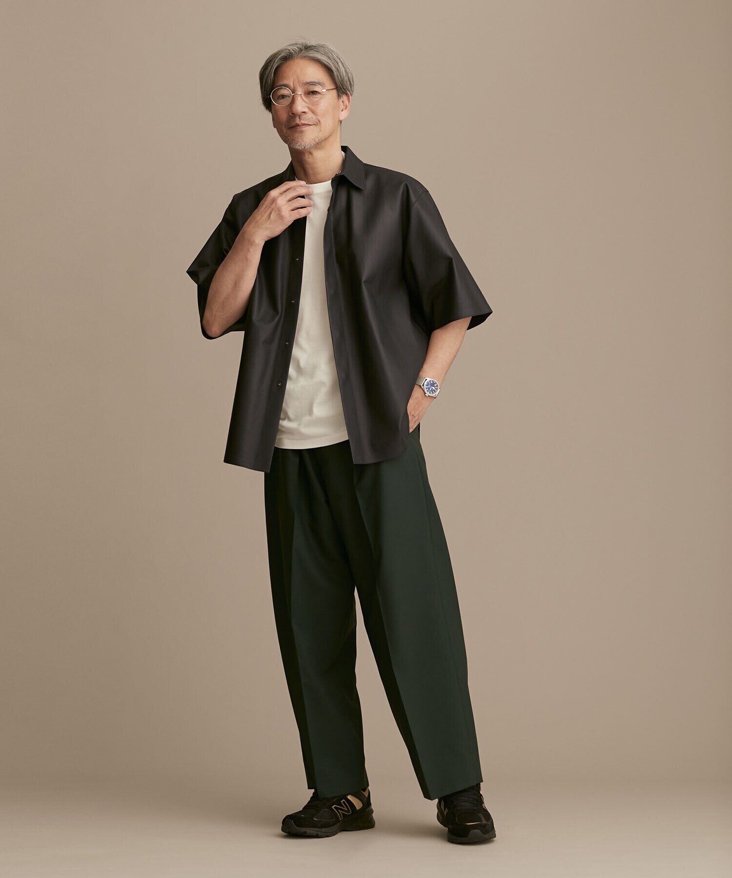 nano･universe「LB.01/レギュラーカラー ハーフスリーブ レザーシャツ」|ライダースジャケット|