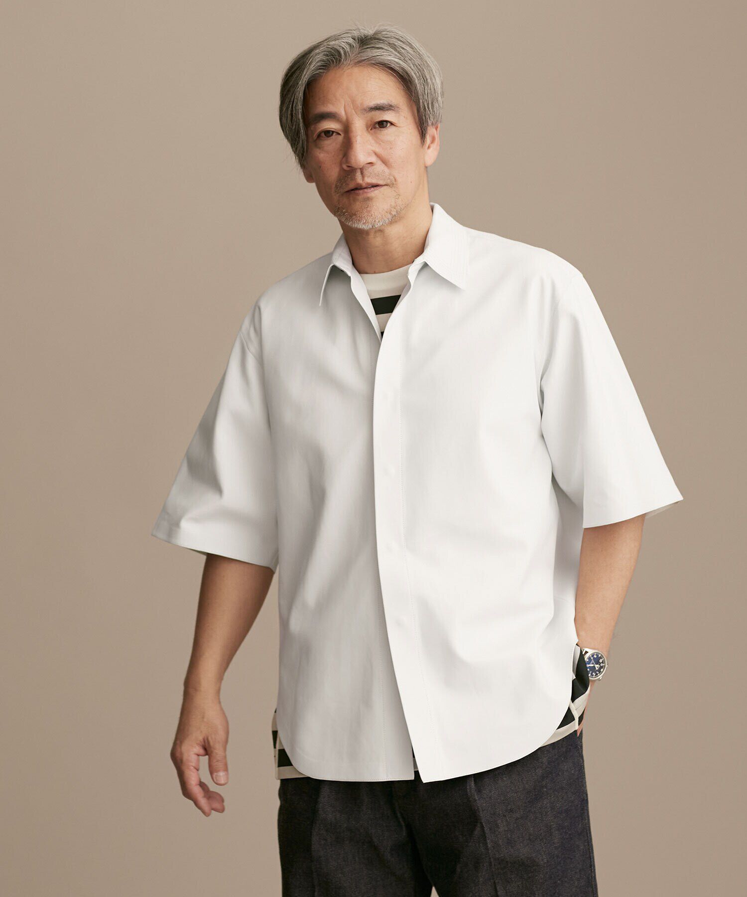 nano･universe「LB.01/レギュラーカラー ハーフスリーブ レザーシャツ」|ライダースジャケット|