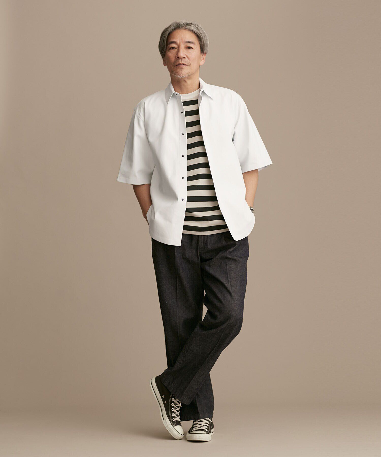 nano･universe「LB.01/レギュラーカラー ハーフスリーブ レザーシャツ」|ライダースジャケット|