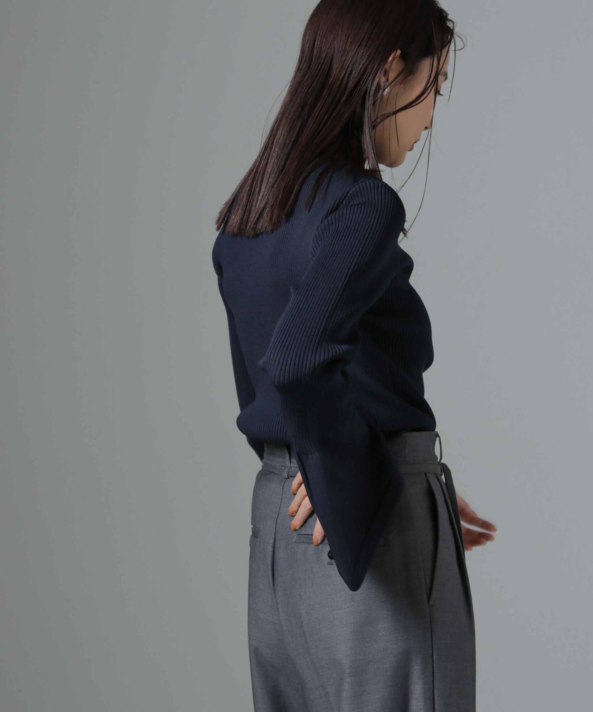 nano･universe「ハイネックベルスリーブリブニットプルオーバー」|ニット・セーター|