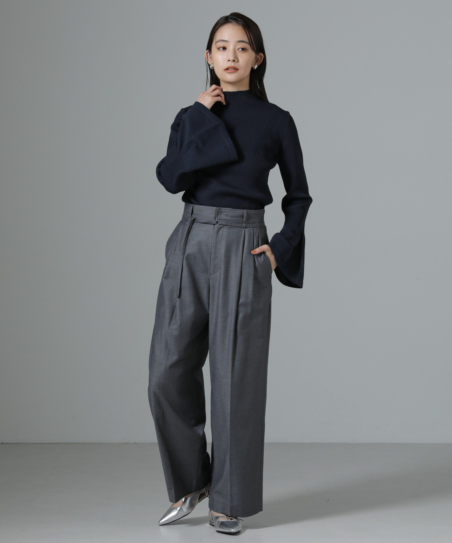 nano･universe「ハイネックベルスリーブリブニットプルオーバー」|ニット・セーター|