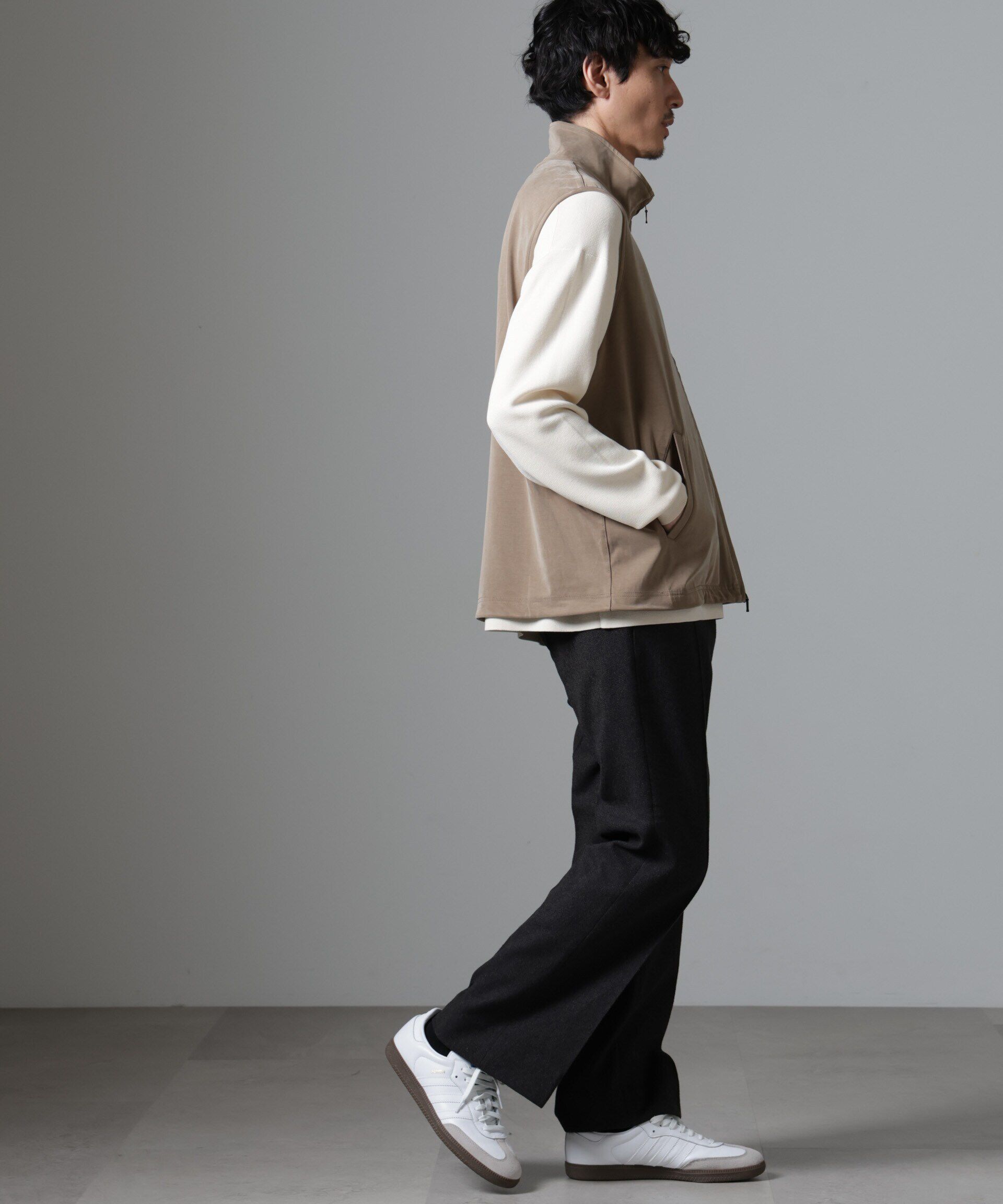 nano･universe「ヌバックライクスムーススタンドカラーベスト」|ダウンベスト・ベスト|