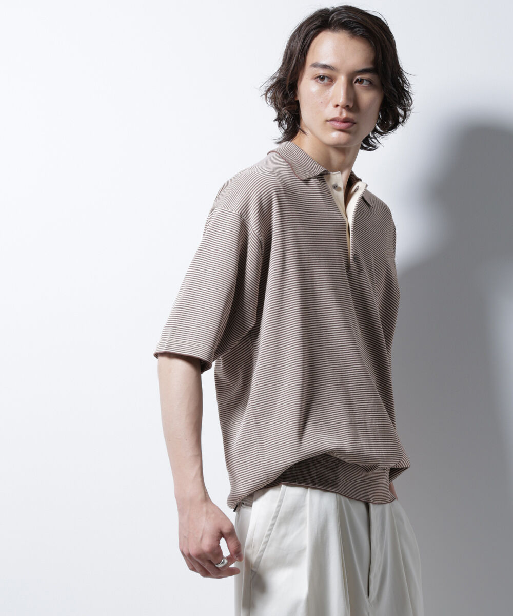 nano･universe「ハイゲージマイクロボーダーニットポロ」|ニット・セーター|