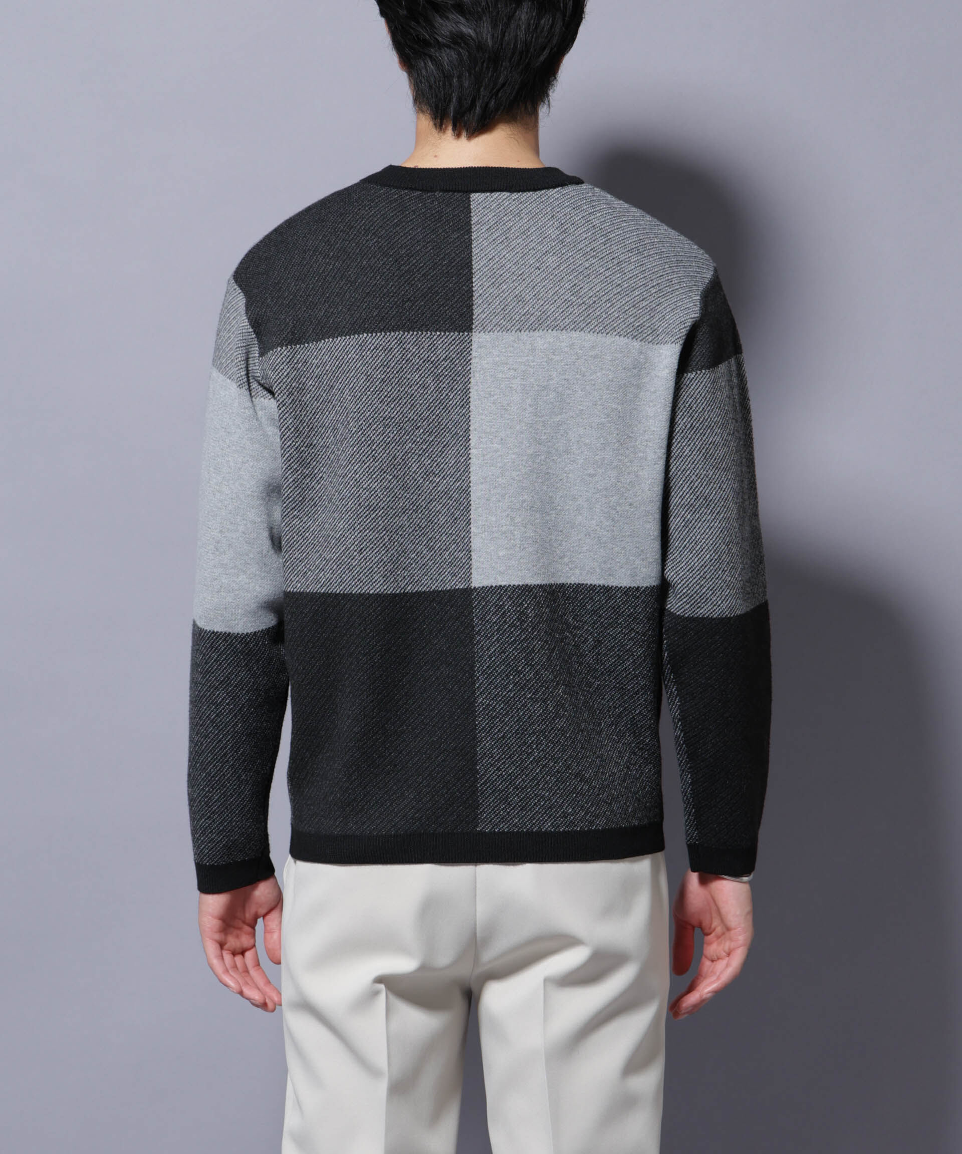 nano･universe「ブロックチェッククルーネックニット」|ニット・セーター|