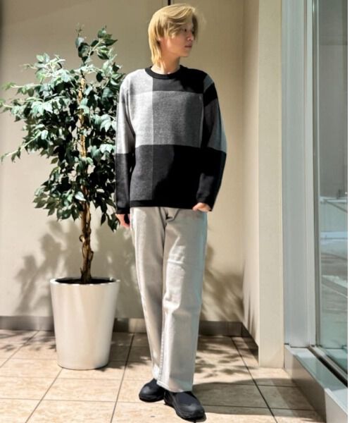 nano･universe「ブロックチェッククルーネックニット」|ニット・セーター|