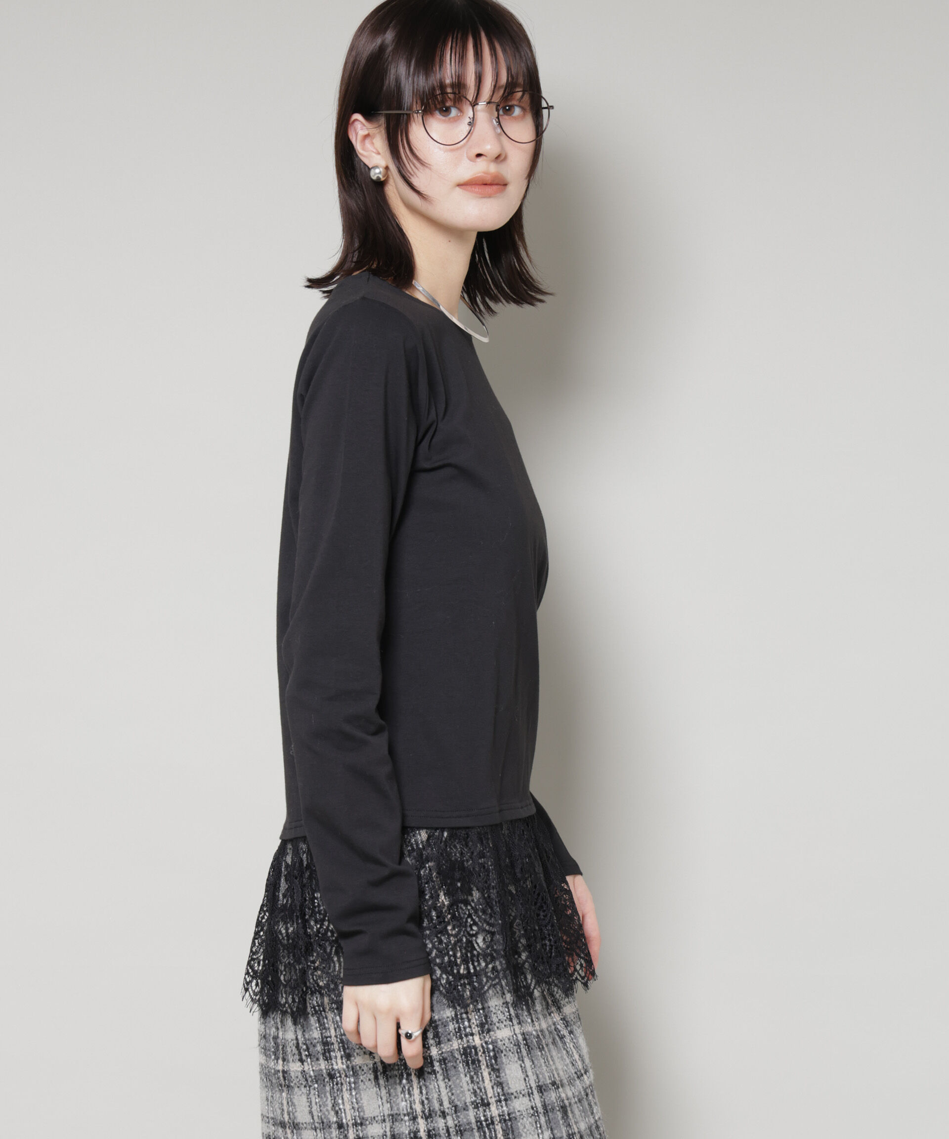nano･universe「裾レースドッキングロングTシャツ」|Tシャツ・カットソー|