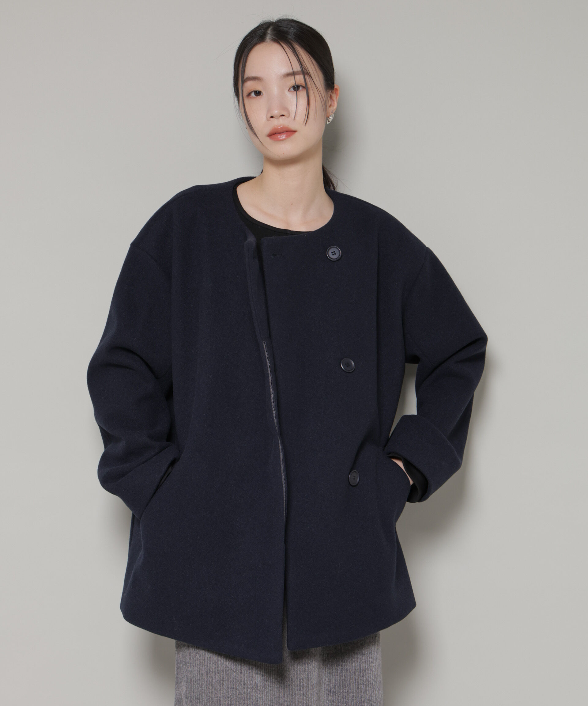 nano･universe「ノーカラーミドルコート」|その他|D.ネイビー1