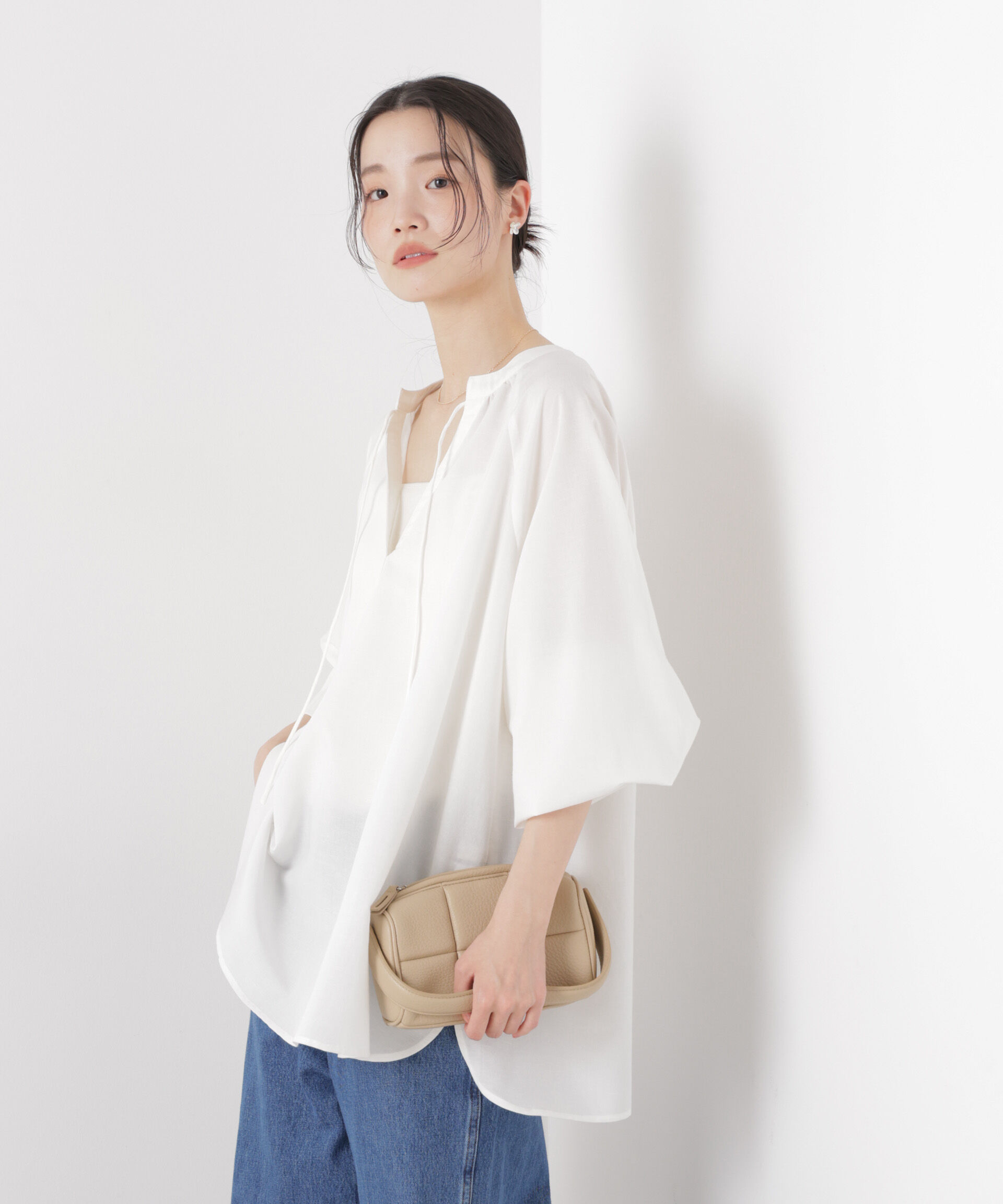 nano･universe「マシンウォッシャブルリネン混 ドルマンプルオーバーブラウス」|シャツ・ブラウス|