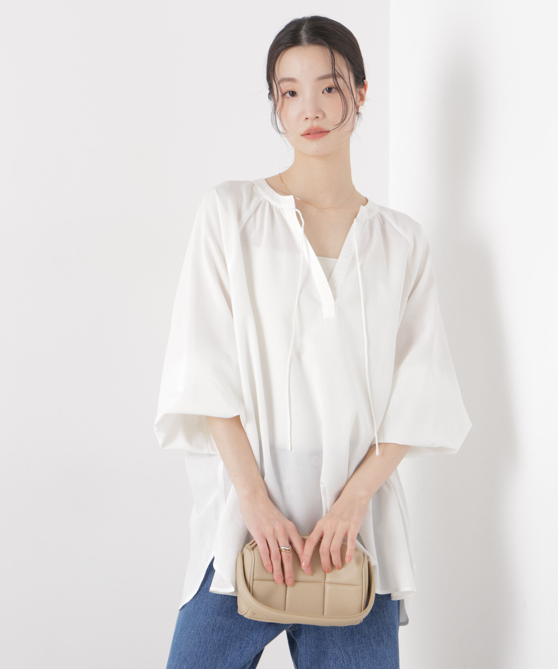 nano･universe「マシンウォッシャブルリネン混 ドルマンプルオーバーブラウス」|シャツ・ブラウス|