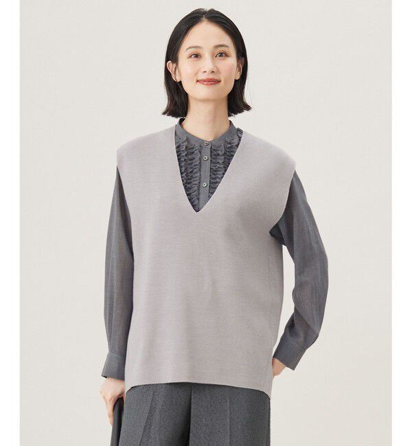 自由区「【セットアップ対応・洗える】ウールミラノニット ベスト」|ベスト・ジレ|ライトグレー