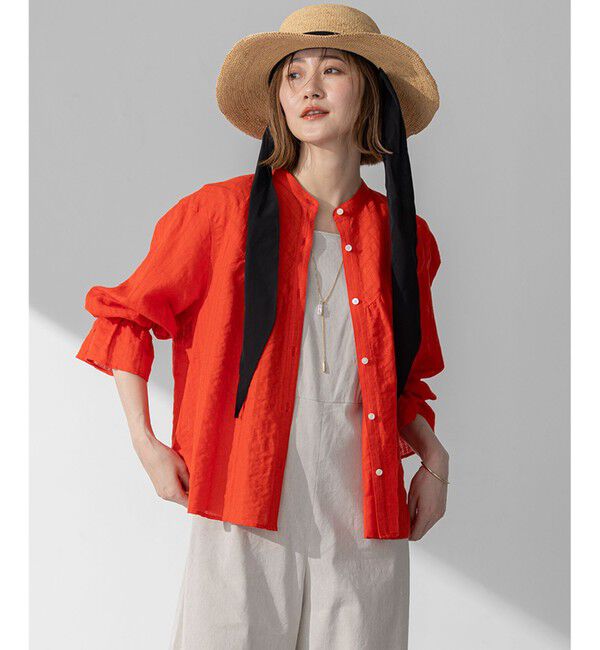 23区「【洗える】カラミ ストライプ  切り替え ブラウス」|シャツ・ブラウス|オレンジ系