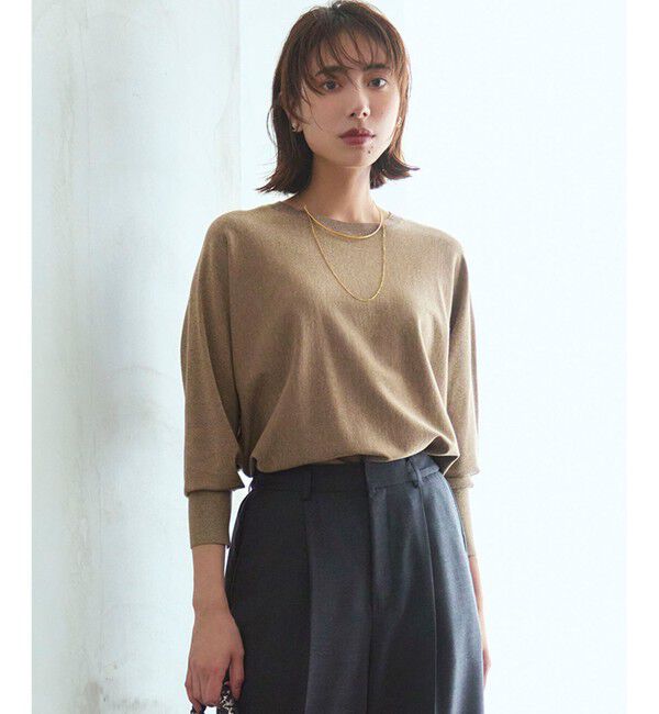 23区「【洗える/吊り干しOK】ヴィスコースストレッチ ドルマンスリーブ ラメ ニット」|ニット・セーター|ブラウン系