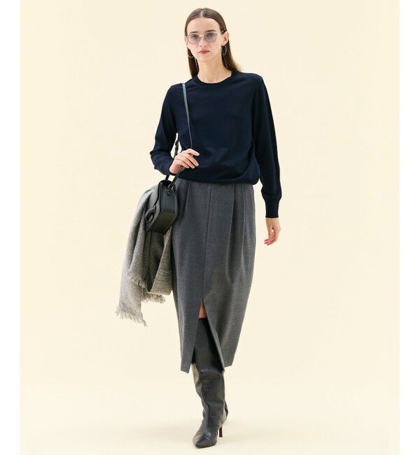 BEIGE,「【WEB限定・洗える】LECERF / 異素材バックシアーストレッチニット」|ニット・セーター|