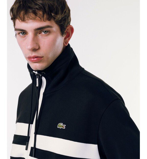 LACOSTE「アシンメトリーボーダーハイネック ドローストリング 鹿の子地 トラックジャケット」|スウェット・ジャージ|