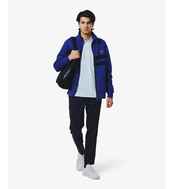 LACOSTE「アシンメトリーボーダーハイネック ドローストリング 鹿の子地 トラックジャケット」|スウェット・ジャージ|