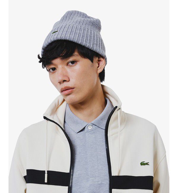 LACOSTE「アシンメトリーボーダーハイネック ドローストリング 鹿の子地 トラックジャケット」|スウェット・ジャージ|