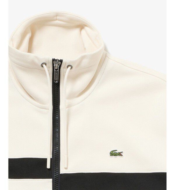 LACOSTE「アシンメトリーボーダーハイネック ドローストリング 鹿の子地 トラックジャケット」|スウェット・ジャージ|