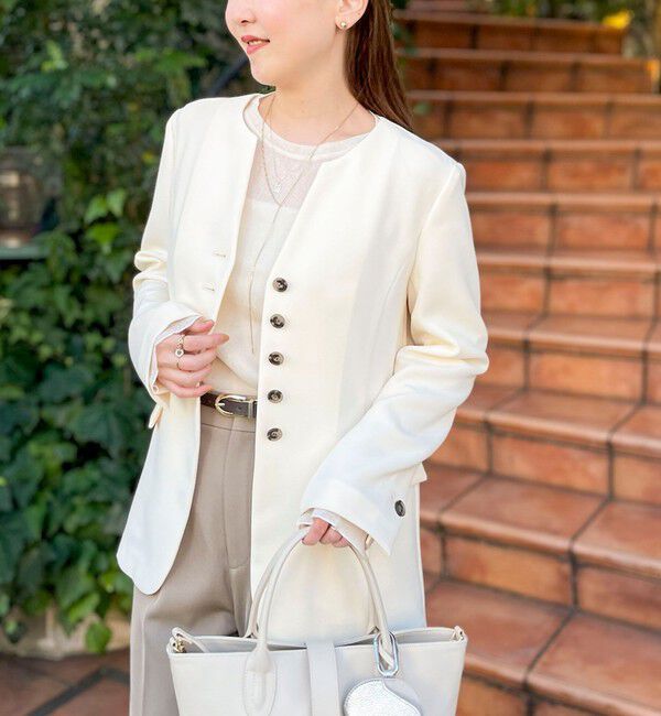 NOLLEY'S sophi「《セットアップ対応》ウォッシャブルバックサテンノーカラージャケット」|ノーカラージャケット|キナリ