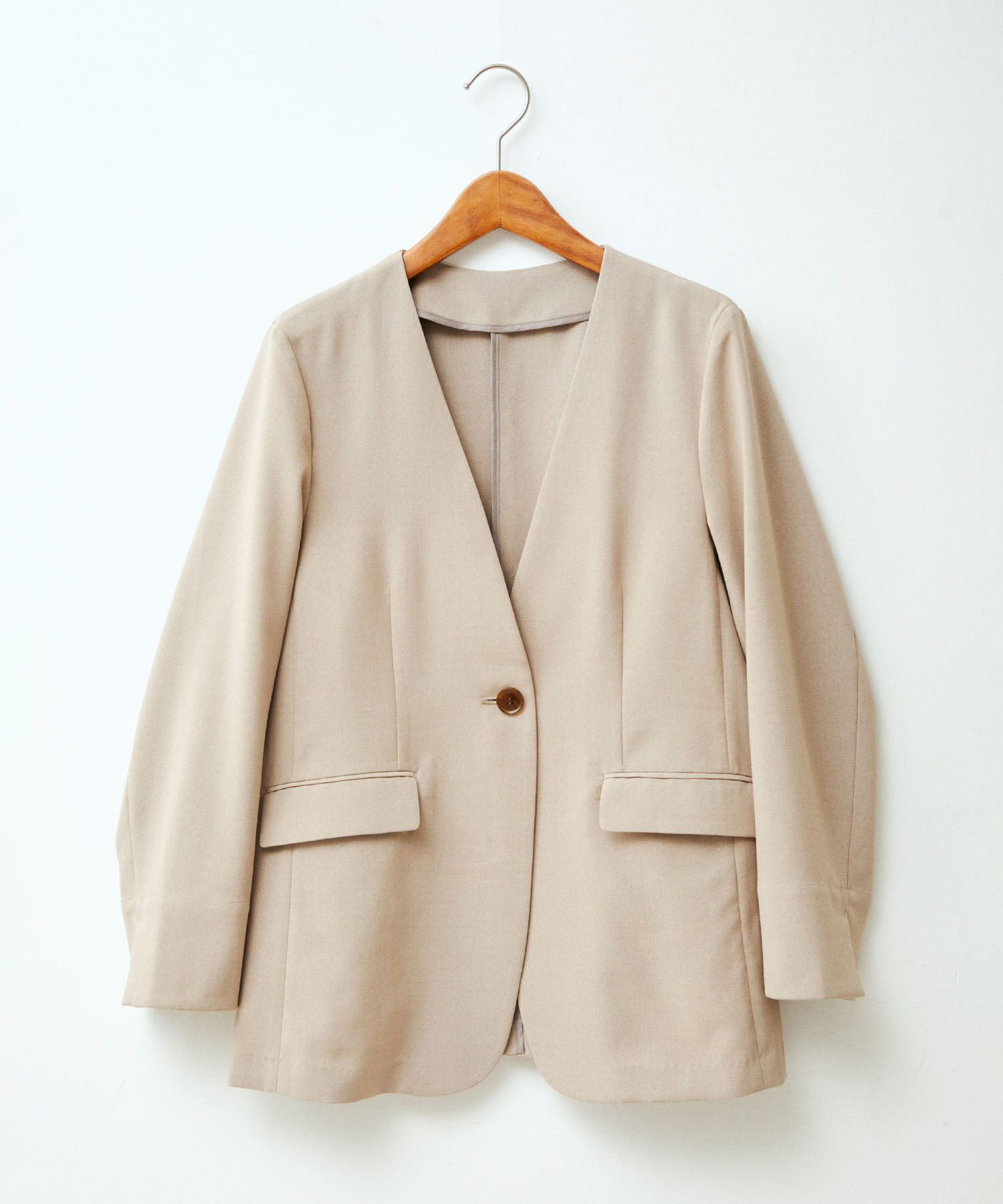 VIS「【洗える・接触冷感】美easyノーカラーVネックジャケット【セットアップ対応】」|ノーカラージャケット|