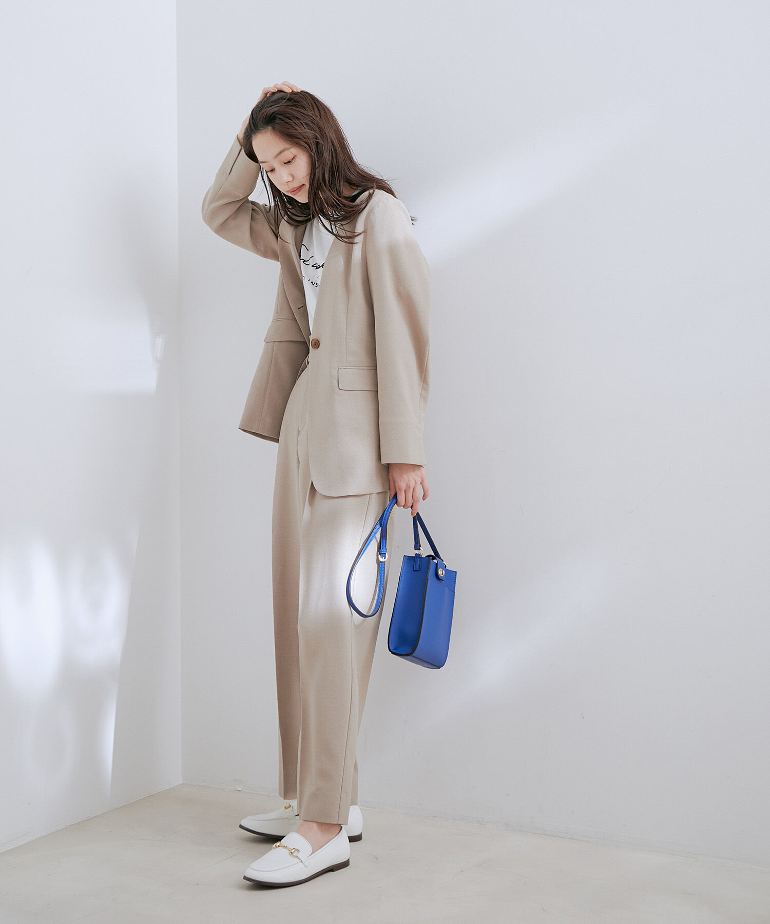 VIS「【洗える・接触冷感】美easyノーカラーVネックジャケット【セットアップ対応】」|ノーカラージャケット|