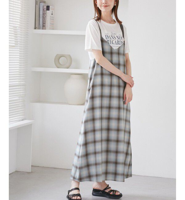 Rope&rsquo;Picnic「オンブレチェックキャミソールワンピース」|ワンピース|サックス(48)