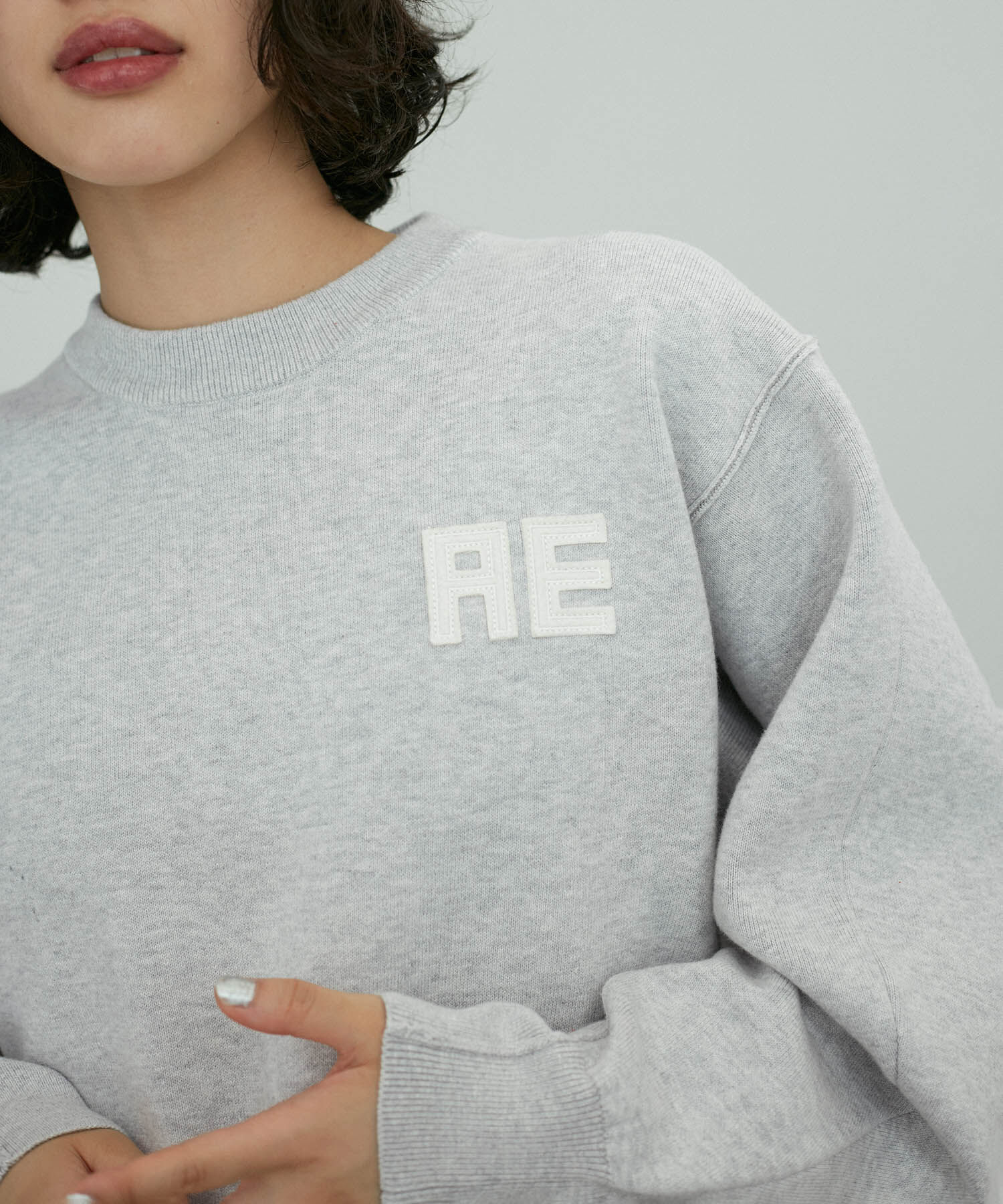 ADAM ET ROPE'「【サステナブル・洗える】フェルト刺しゅうニットプルオーバー」|ニット・セーター|ライトグレー(08)