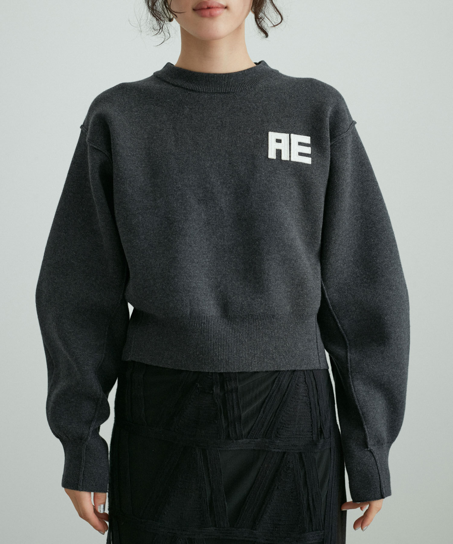 ADAM ET ROPE'「【サステナブル・洗える】フェルト刺しゅうニットプルオーバー」|ニット・セーター|