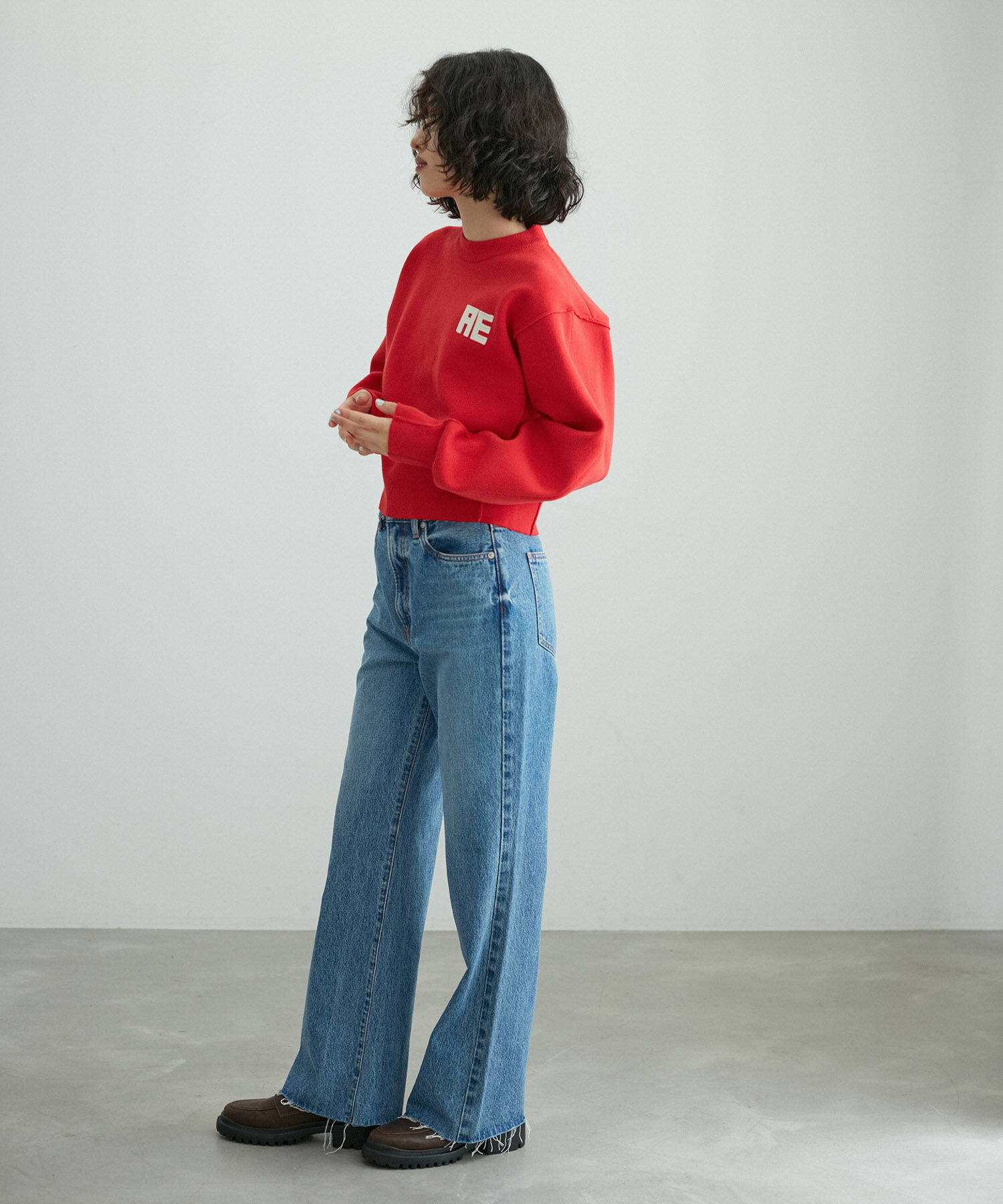 ADAM ET ROPE'「【サステナブル・洗える】フェルト刺しゅうニットプルオーバー」|ニット・セーター|