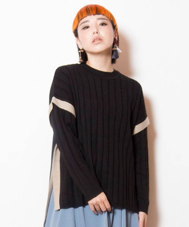 「ワイドリブニットプルオーバー」|ニット・セーター|BLACK