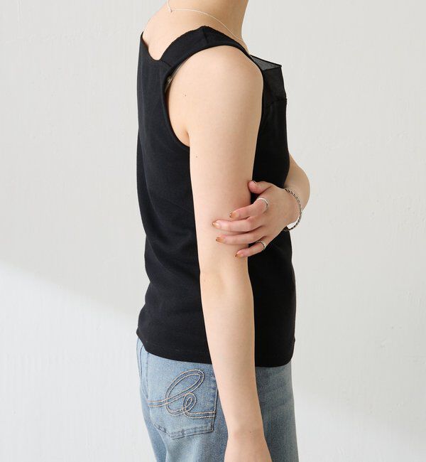  「 シアー切り替えスクエアタンクトップ」|Tシャツ・カットソー|