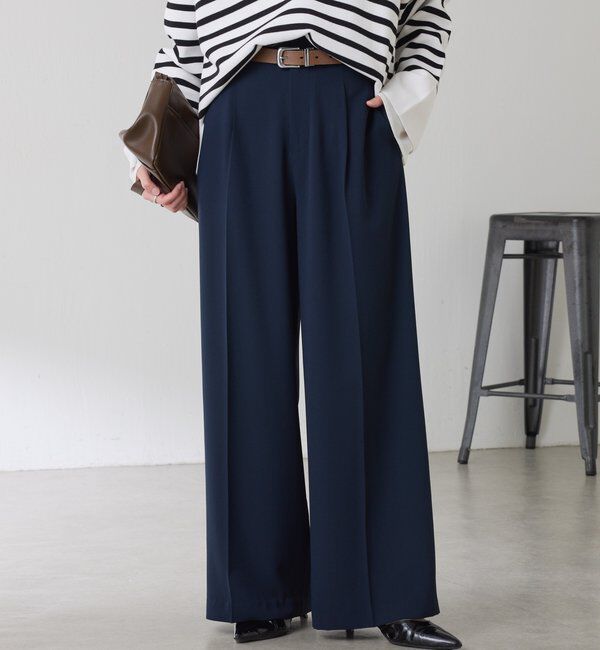  「《マイナス3kg見え/サイズ展開豊富》ジャージワイドパンツ」|スラックス|