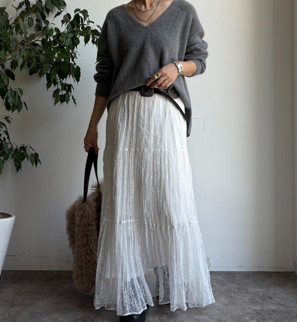  「ファーウール深Vプルオーバー」|ニット・セーター|