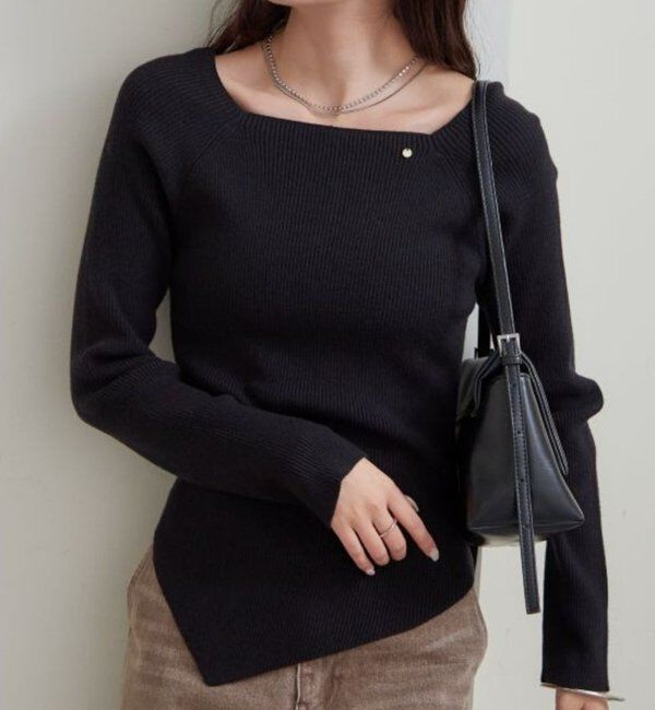  「スクエアネックリブニット」|ニット・セーター|ブラック