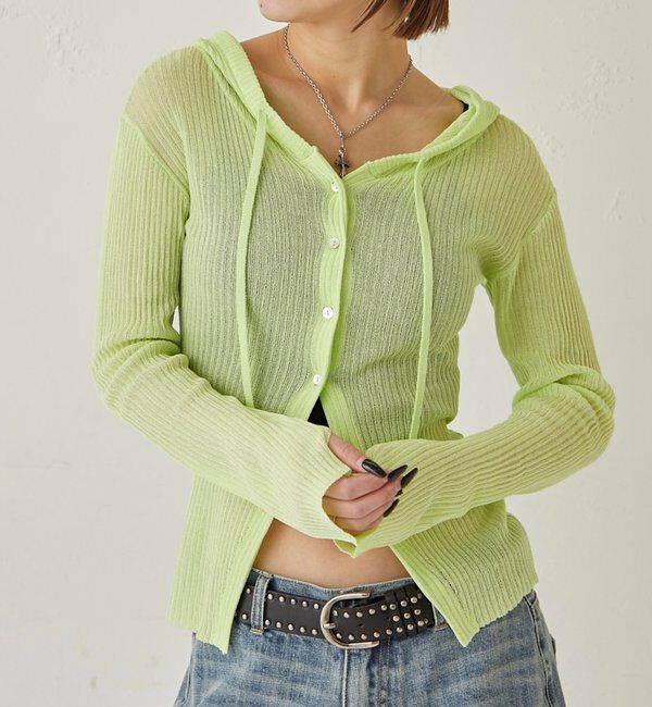  「シアーリブニットナローフーディ」|カーディガン|