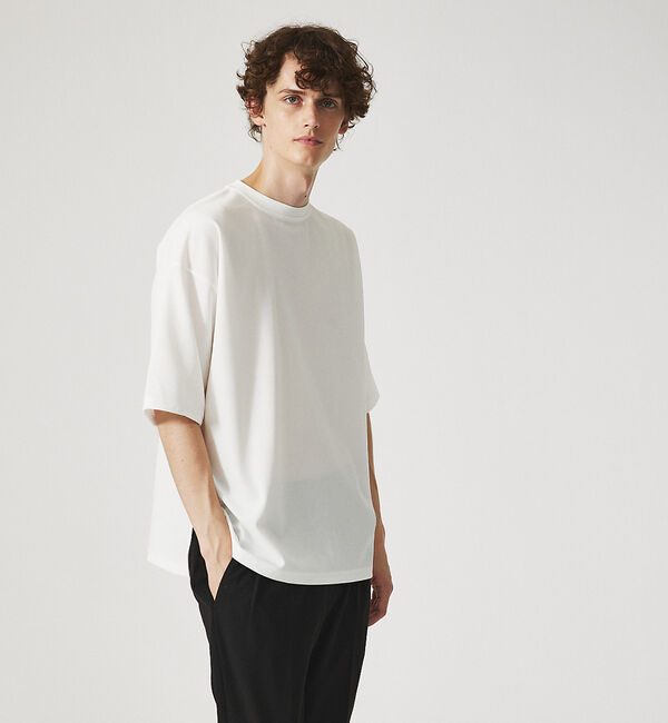 ABAHOUSE「【AH ABAHOUSE】カットジョーゼット ドロップショルダー モックネック」|Tシャツ・カットソー|ホワイト