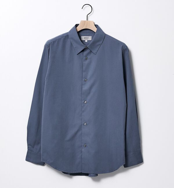 ABAHOUSE「【リラックスフィット】ピーチサテン レギュラーカラーシャツ」|シャツ・ブラウス|ブルーグレー