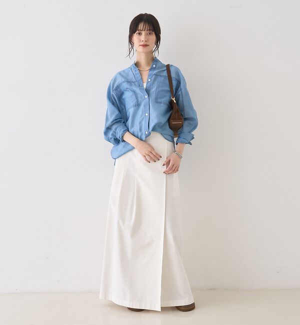 Rouge vif「シアーデニムスタンドネックシャツ/バンドカラーシャツ【予約】」|シャツ・ブラウス|