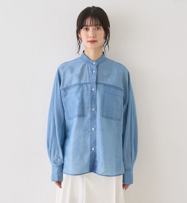 Rouge vif「シアーデニムスタンドネックシャツ/バンドカラーシャツ【予約】」|シャツ・ブラウス|