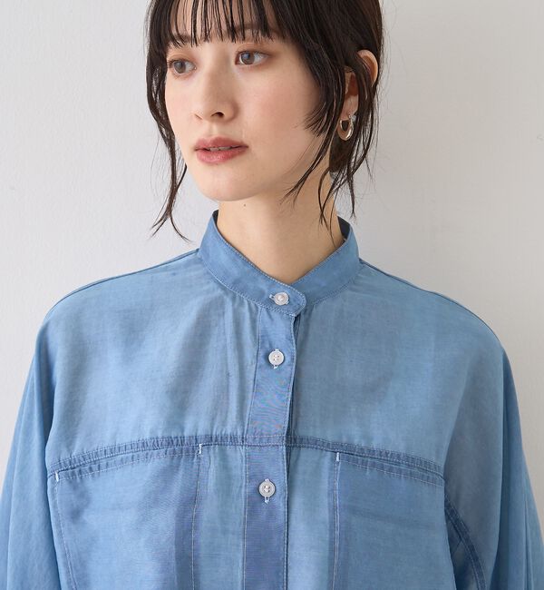 Rouge vif「シアーデニムスタンドネックシャツ/バンドカラーシャツ【予約】」|シャツ・ブラウス|